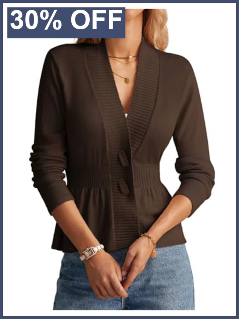 Crochet Open Front Cardigan Button Down Peplum Lightweight Knit Sweater